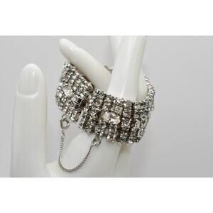 Vintage 5 Row Rhinestone Wedding Bracelet Rhodium Plated Marquise Accent